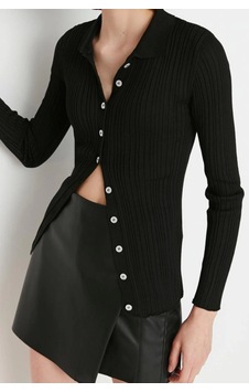 Ersefa Kadın Modern Tarz Slim Polo Yaka Regular Triko Hırka Siyah Ersefa Kadın Modern Tarz Slim Polo Yaka Regular Triko Hırka Siyah
