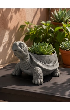 3d Tasarım Kaplumbağa Sukulent Ve Kaktüs Saksısı - Gri
