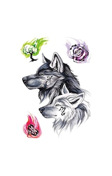 Geçici Dövme Seti - Siyah Ve Beyaz Kurt Figürlü, Gül Ve Kalp Desenli Su Geçirmez Tattoo Çok Renkli
