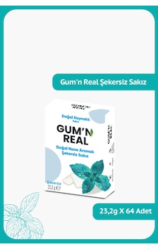Gum'n Real - Doğal Nane Aromalı Şekersiz Sakız - 23.2 Gram - 64 Adet Gum'n Real - Doğal Nane Aromalı Şekersiz Sakız - 23.2 Gram - 64 Adet