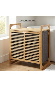 Kalın Ahşap Bambu 2 Bölmeli Kirli Çamaşır Sepeti Kumaş Çantalı Sepet 54x35x60cm Kalın Ahşap Bambu 2 Bölmeli Kirli Çamaşır Sepeti Kumaş Çantalı Sepet 54x35x60cm