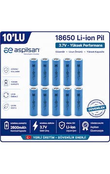 Aspilsan 18650 2600mah 3.7v Li-ion Şarjlı Pil 10'lu Paket Inr18650a28 Lityum İyon Batarya Powerbank, E-bisiklet Ve Robot Projeleri İçin Aspilsan 18650 2600mah 3.7v Li-ion Şarjlı Pil 10'lu Paket Inr18650a28 Lityum İyon Batarya Powerbank, E-bisiklet Ve Robot Projeleri İçin