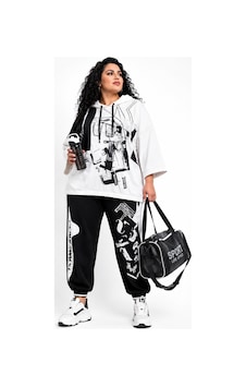 Rozzer Büyük Beden Kapüşonlu Baskılı Oversize Üst Jogger Pantolonlu Şık Spor Kadın Alt Üst Takım Siyah Rozzer Büyük Beden Kapüşonlu Baskılı Oversize Üst Jogger Pantolonlu Şık Spor Kadın Alt Üst Takım Siyah