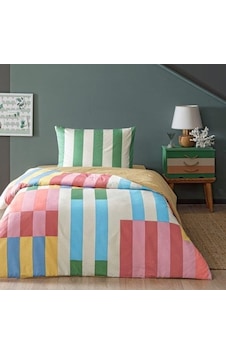 Taç Taffy Çizgili%100 Pamuk Nevresim Takımı, Pembe, Tek Kişilik Nevresim: 160x220 Cm/lastikli Çarşaf: 100x200 Cm / 1 Adet Yastık Kılıfı: 50x70 Cm Açık Dore