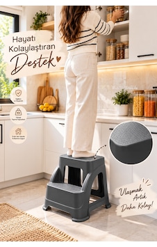 Porsima 08 1397 Merdivo 2 Basamaklı Plastik Tabure Merdiven Mutfak, Ev Ve Banyo İçin Kaymaz Tabanlı Yüksek Tabure Antrasit Porsima 08 1397 Merdivo 2 Basamaklı Plastik Tabure Merdiven Mutfak, Ev Ve Banyo İçin Kaymaz Tabanlı Yüksek Tabure Antrasit