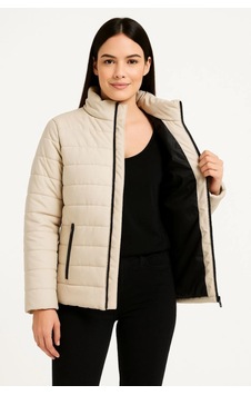 Veraura Lifestyle Bomber Mont Ceket Su İtici Kumaş, Kapitone Astarlı, Fermuarlı, Kışlık - Bej