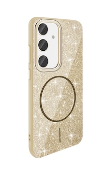 Samsung Uyumlu Galaxy S24 Fe Kılıf M-safe Şarj Özellikli Parlayan Simli Zore Okso Kapak Gold