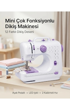 Ev Tipi Mini Dikiş Makinesi Ayak Pedallı Led Aydınlatmalı 12 Farklı Dikiş Desenli Standart Ev Tipi Mini Dikiş Makinesi Ayak Pedallı Led Aydınlatmalı 12 Farklı Dikiş Desenli Standart