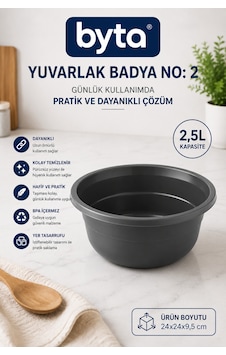 Plastik Badya, Plastik Leğen, Yuvarlak Badya, 2,5 Litre Badya, Mutfak Kabı, Çok Amaçlı Kap, Ev Gereçleri, Bpa İçermez, Dayanıklı Plastik Badya Mavi Pembe Siyah 1 Adet Karışık Renk Gönderilir Siyah