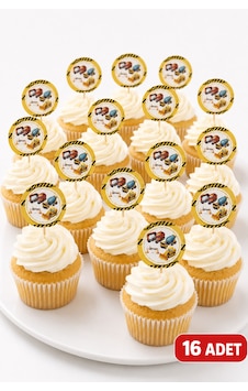 İnşaat Temalı Kürdan Süs 16 Adet Kepçe Dozer Kamyon Cupcake Kek Pasta Parti Süsleme Sarı