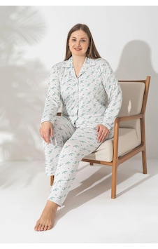 Pijamerry Büyük Beden Uzun Kol Milan Kumaş Pijama Takımı Beyaz Pijamerry Büyük Beden Uzun Kol Milan Kumaş Pijama Takımı Beyaz