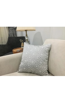 Labirent Geometrik Desenli Jakar Kumaş Gri/ekru Kırlent 43 43 Cm - 833 45 x 45