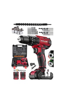 Pro Müller 24 V 5 Ah Çelik Şanzuman Bakır Sargılı Çift Akülü Şarjlı Matkap 27 Parça Set Pro Müller 24 V 5 Ah Çelik Şanzuman Bakır Sargılı Çift Akülü Şarjlı Matkap 27 Parça Set