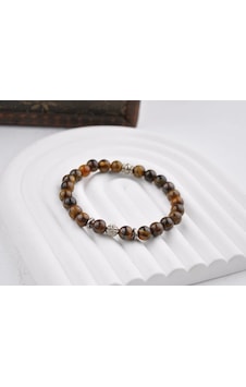 10 Mm Doğal Taş Kaplan Gözü Unisex Bileklik Bej