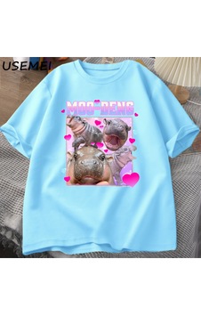 Flood Of Style Komik Moo-deng Bebek Pygmy Hippo Sevimli Hayvanat Bahçesi T Shirt Adam Kadın Nedensel Pamuk K Mavi Flood Of Style Komik Moo-deng Bebek Pygmy Hippo Sevimli Hayvanat Bahçesi T Shirt Adam Kadın Nedensel Pamuk K Mavi
