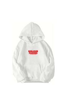 Brz Collection Unisex Oversize Küçük Bonjour Fuckers Hoodie Beyaz Brz Collection Unisex Oversize Küçük Bonjour Fuckers Hoodie Beyaz