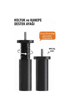 13 Cm-18 Cm Arası Ayarlanabilen Kanepe Ve Koltuk Destek Ayağı Siyah Siyah