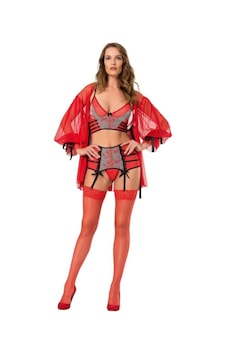 Moongirl Jartiyerli Sabahlıklı Takım Kırmızı Moongirl Jartiyerli Sabahlıklı Takım Kırmızı