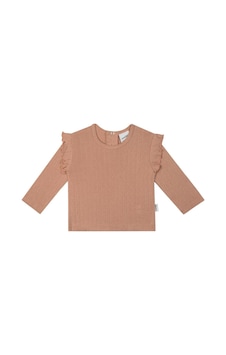 Antebies Organik Pembe Klasik Jakarlı Fırfırlı Uzun Kollu Kız Bebek Tshirt