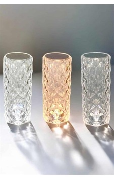 Gece Lambası Kristal Lamba Dokunmatik Şarjlı Hediyelik Şeffaf Şeffaf