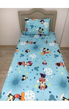 Lionas Tek Kişilik Ranforce Kumaş Lastiksiz Çarşaf Takımı Mickey Mouse Turkuaz Turkuaz