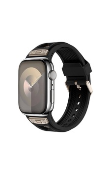 Apple Uyumlu  Watch 42mm Zore Krd-117 Hava Alabilen Delikli Metal Süslemeli Desenli Silikon Kordon