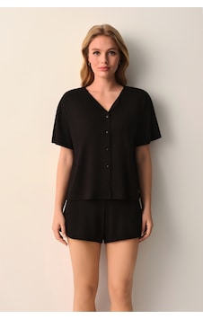 Suwen Mira Modal Gömlek Yaka Şort Pijama Takımı Sh26635667b012 Siyah Suwen Mira Modal Gömlek Yaka Şort Pijama Takımı Sh26635667b012 Siyah