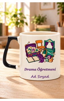 Drama Öğretmeni İsimli Baskılı Siyah Kulplu Prime Kupa Drama Öğretmeni İsimli Baskılı Siyah Kulplu Prime Kupa