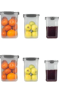 Toptanfoni 6'lı Kare Sızdırmaz Kapaklı Erzak Saklama Kabı Seti 0,750ml - 1250 Lt - 2100 Lt Şeffaf