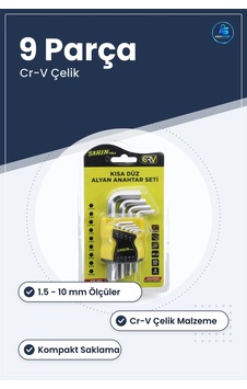 Alyan Anahtar Seti 9 Parça Kısa Düz 1.5 İla 10 Mm Cr V Çelik Mobi Alyan Anahtar Seti 9 Parça Kısa Düz 1.5 İla 10 Mm Cr V Çelik Mobi