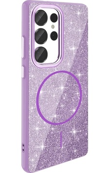 Galaxy Uyumlu S25 Ultra Kılıf M-safe Şarj Özellikli Parlayan Simli Zore Okso Kapak