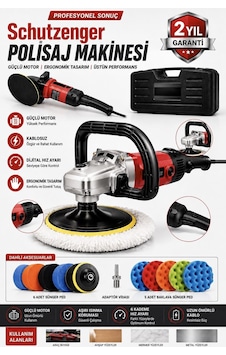Px17 Devir Ayarlı Polisaj Makinesi Bakır Sargı 12 Parça Ped Seti 2000w 180mm Profesyonel Kırmızı 7c3 Px17 Devir Ayarlı Polisaj Makinesi Bakır Sargı 12 Parça Ped Seti 2000w 180mm Profesyonel Kırmızı 7c3