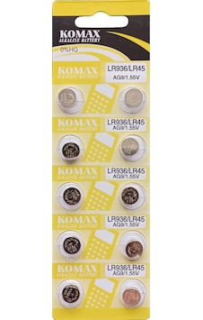 Komax AG9 LR936/LR45 394 1.55V Alkalin Düğme Pil 10'lu Komax AG9 LR936/LR45 394 1.55V Alkalin Düğme Pil 10'lu