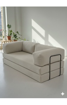 İnci Fitilli Kadife Modüler Köşe Koltuk Kanepe Tamamen Sünger Krem