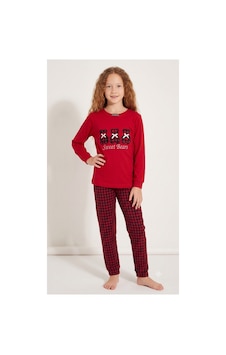 Formo Kız Çocuk %100 Doğal Pamuk Manşet Paça Uzun Kollu Pijama Takımı Kırmızı