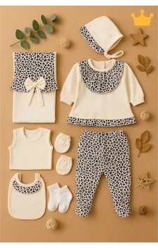 Babyhola Leopar Desenli 8 Li Kız Bebek Hastane Çıkışı Yenidoğan Seti 5049 Krem Babyhola Leopar Desenli 8 Li Kız Bebek Hastane Çıkışı Yenidoğan Seti 5049 Krem