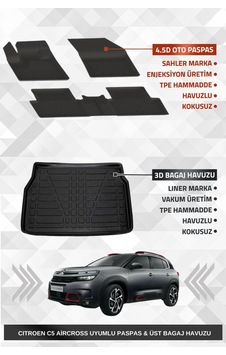 Sahler C5 Aircross 2019-2025 Uyumlu 4.5d Premium Havuzlu Oto Paspas Ve Liner Marka 3d Üst Bagaj Havu