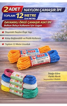 2 Adet Naylon Çamaşır İpi 6 Metre Dayanıklı Örgü Çamaşır Askı İpi Toplam 12 Metre Beyaz - Siyah 2 Adet Naylon Çamaşır İpi 6 Metre Dayanıklı Örgü Çamaşır Askı İpi Toplam 12 Metre Beyaz - Siyah
