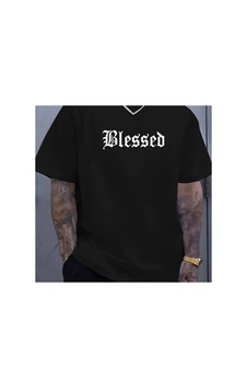 Caddemia Yaz Moda Rahat Gevşek Kutsanmış Harf Desen Baskılı Spor Yuvarlak Boyun Siyah 2XL Caddemia Yaz Moda Rahat Gevşek Kutsanmış Harf Desen Baskılı Spor Yuvarlak Boyun Siyah 2XL