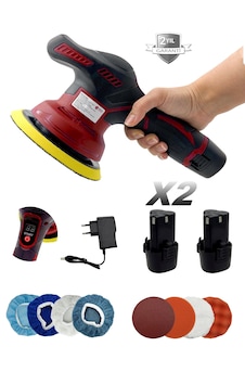 Moonshop PMK006 Çift Akülü Orbital 128DXV Lityum 2X Batarya 6 Devir Ayarlı Detay Pasta Cila Zımpara Polisaj Makinesi