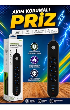 Akım Korumalı Priz 3 Port 3 Usb 1
