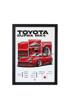 Supra Mk4 Çerçeveli Poster Tablo Otomobil Tasarım Baskı Siyah Supra Mk4 Çerçeveli Poster Tablo Otomobil Tasarım Baskı Siyah