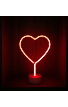 Neon Işıklı Kalp Masa Gece Lambası Pil+usb