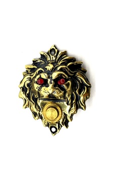 Antika Tarz Dekoratif Pirinç Aslan Kapı Zili - 100x78 Mm, Antik,