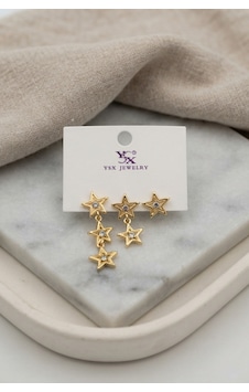 Gold Renk Pirinç Yıldız Model Sallantılı Kadın Küpe Seti - Bayi Depom Diğer Gold Renk Pirinç Yıldız Model Sallantılı Kadın Küpe Seti - Bayi Depom Diğer