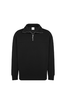 Classics Men Unisex Relax Fit Rahat Kesim Pamuklu Yarım Fermuarlı Dik Yaka Sweatshirt Siyah Classics Men Unisex Relax Fit Rahat Kesim Pamuklu Yarım Fermuarlı Dik Yaka Sweatshirt Siyah