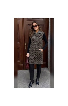 Onno Style Women Desenli Çelik Örgü Uzun Triko Kadın Yelek Kaban Gri Onno Style Women Desenli Çelik Örgü Uzun Triko Kadın Yelek Kaban Gri