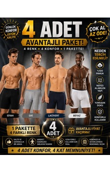 Erdem Erkek Karışık 4 Adet Likralı Uzun Paça Boxer Kutulu- 1470k Füme