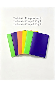 A4 Defter Seti 6'lı - Kareli 40 Yp & Çizgili 40-60 Yp Renkli Kapak Okul Defteri Seti Kırtasiye Seti A4 Defter Seti 6'lı - Kareli 40 Yp & Çizgili 40-60 Yp Renkli Kapak Okul Defteri Seti Kırtasiye Seti