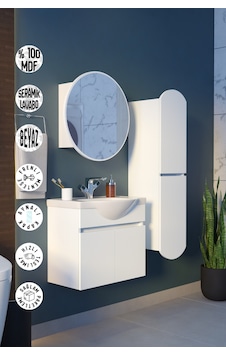 Erciyes 65 Cm Mdf Banyo Dolabı Seramik Lavabolu Oval Aynalı Havlu Dolaplı Modern Banyo Dolabı Beyaz Erciyes 65 Cm Mdf Banyo Dolabı Seramik Lavabolu Oval Aynalı Havlu Dolaplı Modern Banyo Dolabı Beyaz